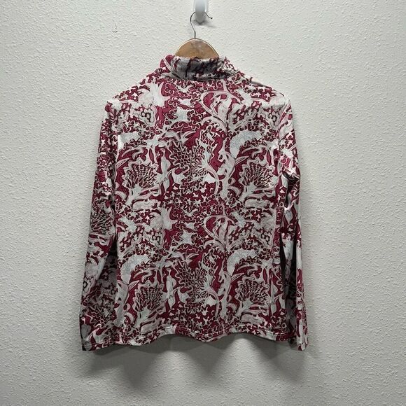 Jean Pierre Klifa Paris Floral Red Pattern 1/4 Zip Pullover Long Sleeve Top Size - Picture 9 of 14